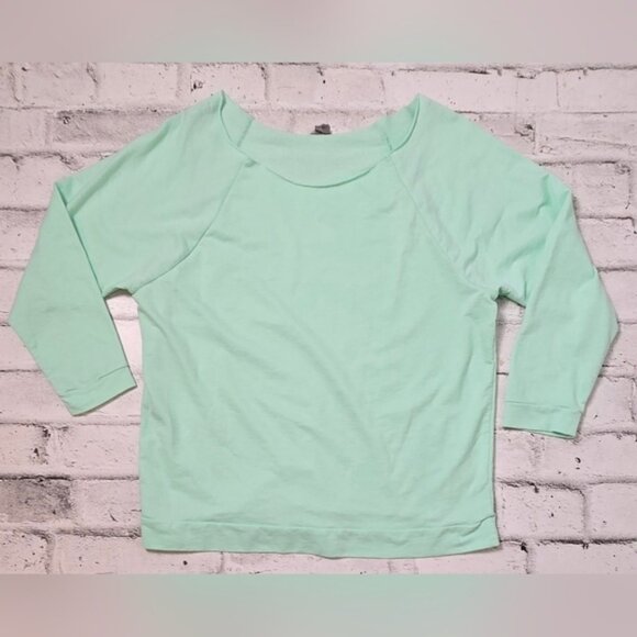 Next Level French Terry 3/4-Sleeve Raglan Pullover Raw Edge Neck - Mint Green - Picture 3 of 10